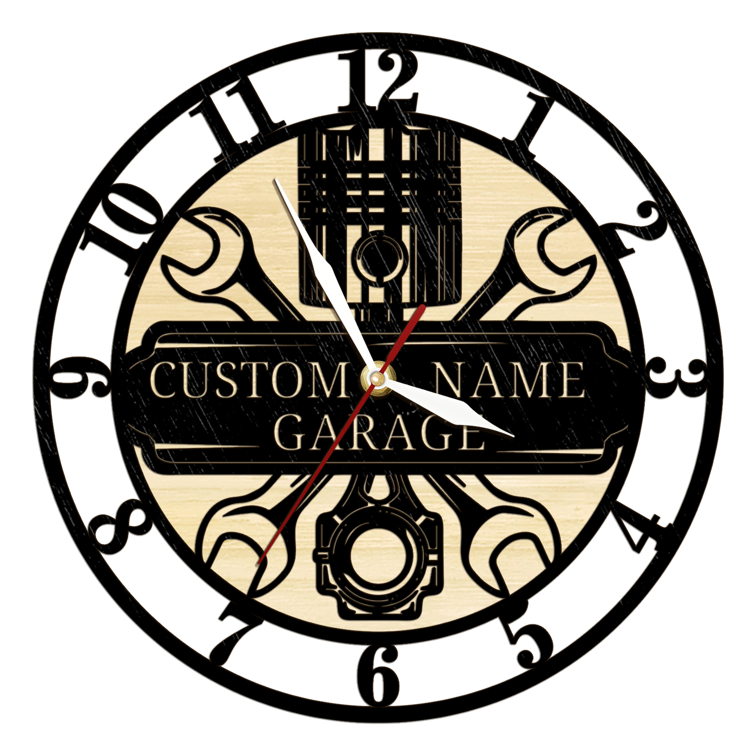 Workshop Tools Name - Custom Garage Tools Wooden Wall Clock